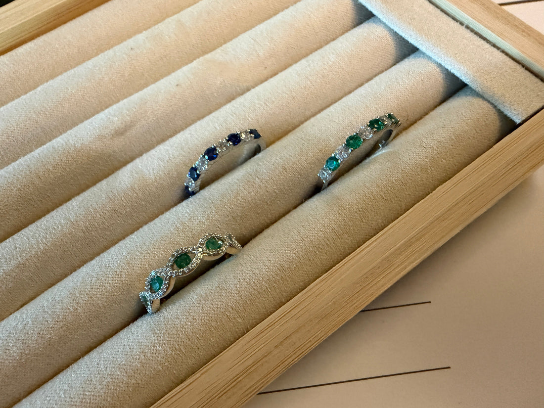 A luxury collection of custom anniversary bands and birthstone jewelry by Jacob Mark Jewelers, the best custom jewelers in Fort Worth.